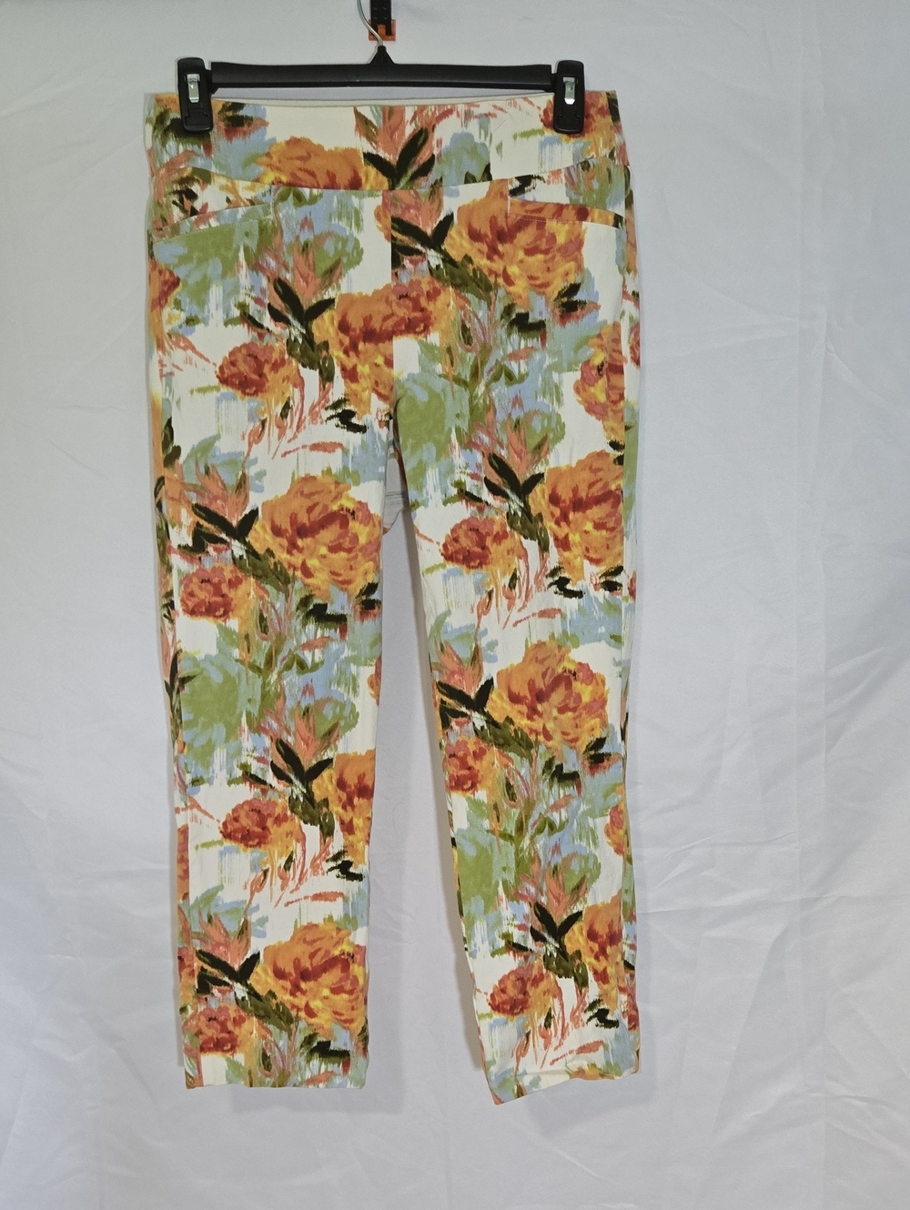 Soft Surroundungs Floral Stretch Crop Pants - Orange & Green Print